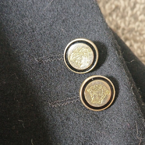 Versace Black Trench Coat with Gold Buttons - Picture 6 of 11